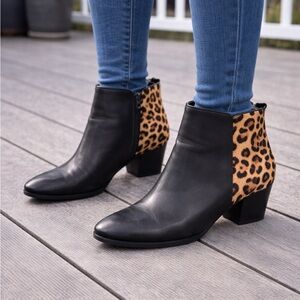 Franco Sarto Quasar Leopard Print Black Ankle Boots